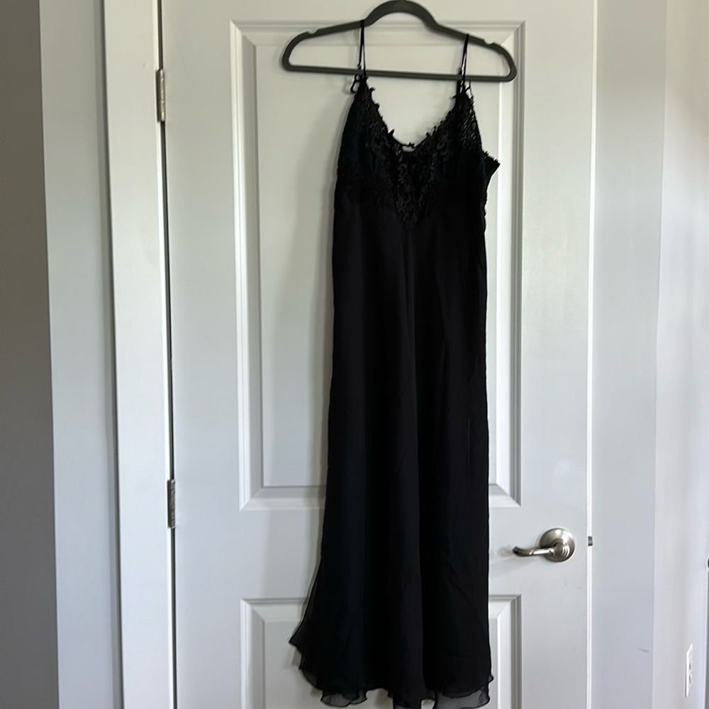 Vintage 90’s Black chiffon lace long column gown SZ: M TO BE DONATED 5/26